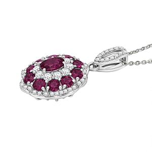D'Joy AAA Radiant Ember Garnet and Moissanite 2.70 ctw Majestic Cluster Pendant Necklace in Rhodium Over Sterling Silver 20 Inches 