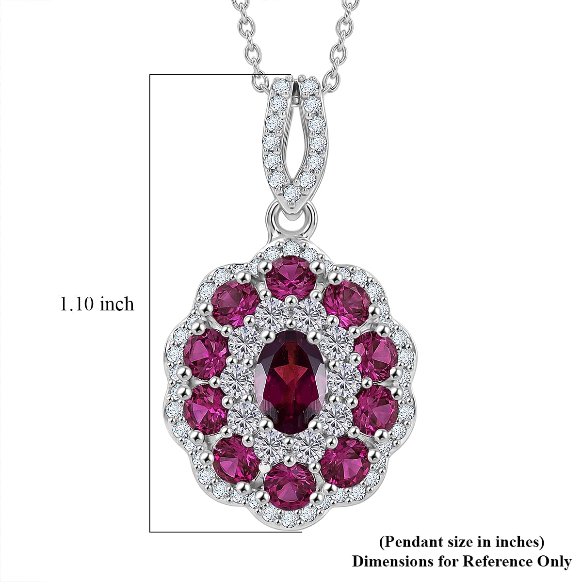D'Joy AAA Radiant Ember Garnet and Moissanite 2.70 ctw Majestic Cluster Pendant Necklace in Rhodium Over Sterling Silver 20 Inches 