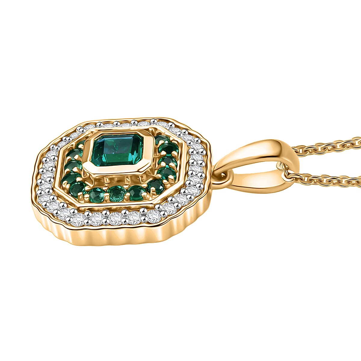 D'Joy Asscher Cut AAA Kagem Zambian Emerald and Moissanite 1.40 ctw Pendant Necklace in 18K Vermeil Yellow Gold Over Sterling Silver (20 Inches) image number 3