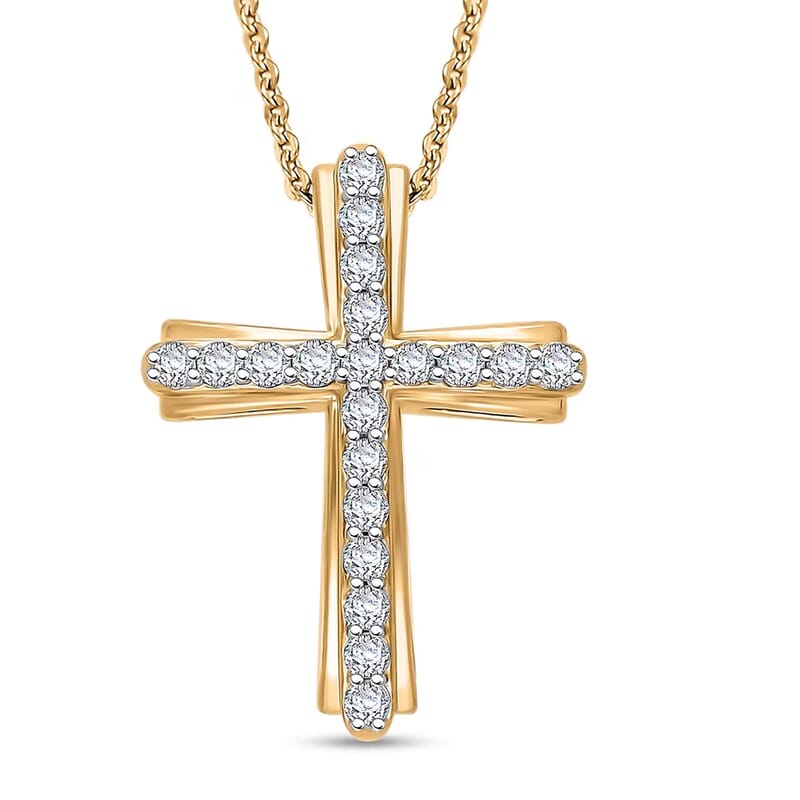Doorbuster Luxuriant Lab Grown Diamond G-H SI 0.50 ctw Timeless Cross Pendant Necklace in Vermeil Yellow Gold Over Sterling Silver 18-20 Inches