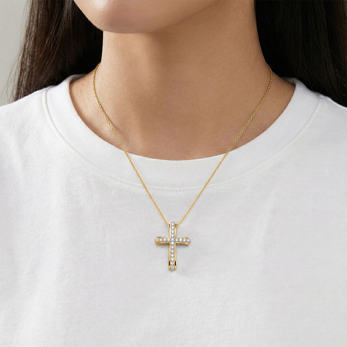 Luxuriant Lab Grown Diamond G-H SI 0.50 ctw Pendant Necklace in Vermeil Yellow Gold Over Sterling Silver 20 Inches (Del. in 12-15 Days)  image number 3