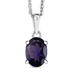 D'Joy Premium Catalina Iolite 0.60 ctw Solitaire Pendant Necklace in Platinum Over Sterling Silver 20 Inches 