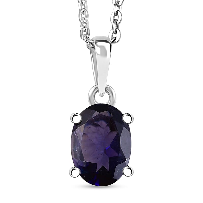 D'Joy Premium Catalina Iolite 0.60 ctw Solitaire Pendant Necklace in Platinum Over Sterling Silver 20 Inches