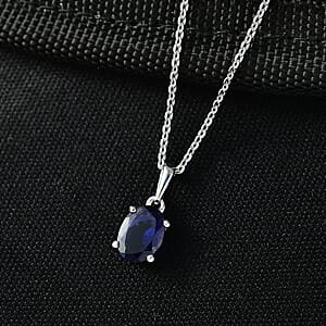 D'Joy Premium Catalina Iolite 0.60 ctw Solitaire Pendant Necklace in Platinum Over Sterling Silver 20 Inches 