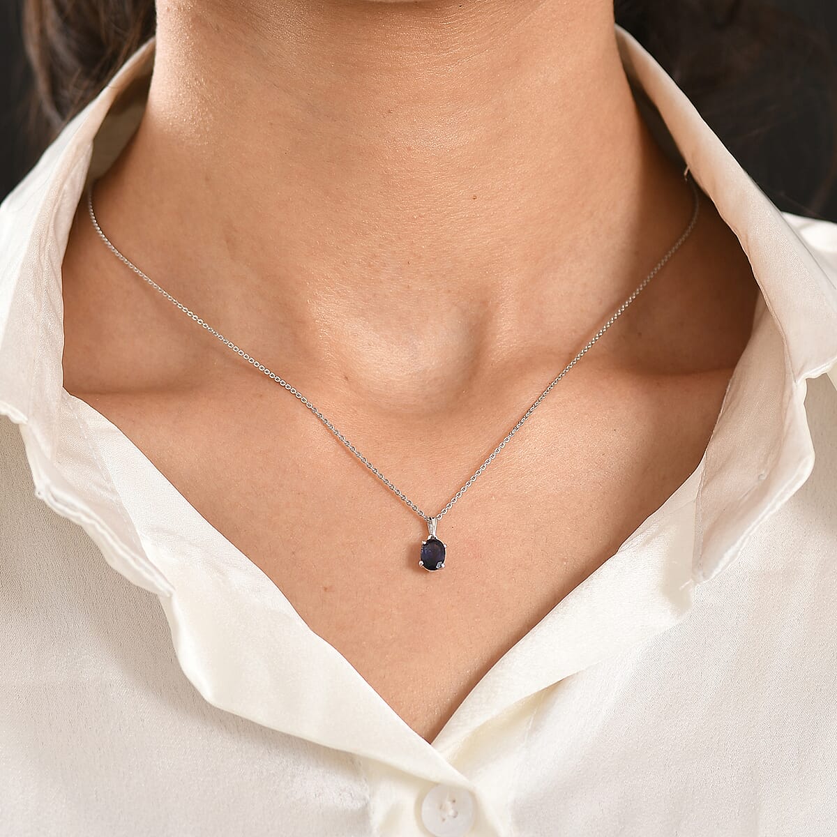 D'Joy Premium Catalina Iolite 0.60 ctw Solitaire Pendant Necklace in Platinum Over Sterling Silver 20 Inches  image number 2