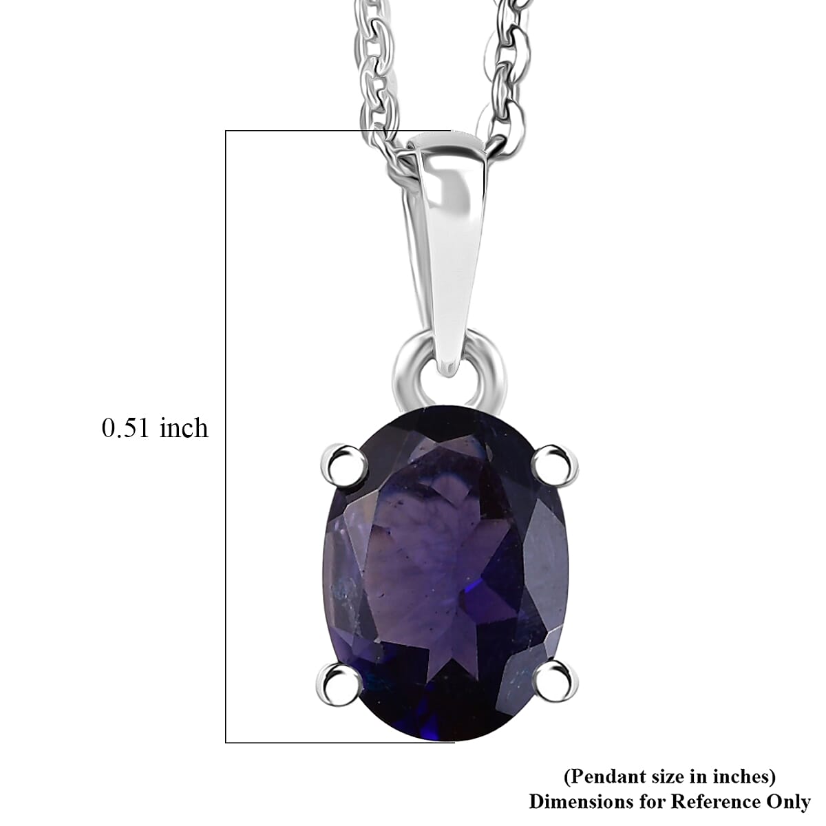 D'Joy Premium Catalina Iolite 0.60 ctw Solitaire Pendant Necklace in Platinum Over Sterling Silver 20 Inches