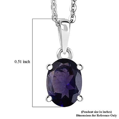 D'Joy Premium Catalina Iolite 0.60 ctw Solitaire Pendant Necklace in Platinum Over Sterling Silver 20 Inches