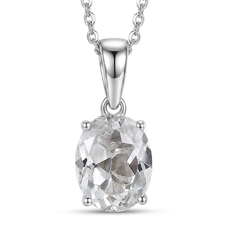 D'Joy White Topaz 2.50 ctw Classic Lumina Pendant Necklace in Rhodium Over Sterling Silver 20 Inches