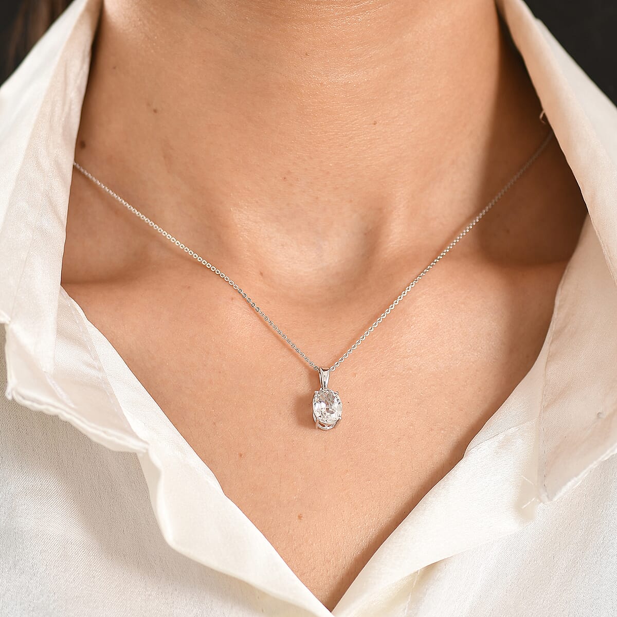 D'Joy White Topaz Pendant Necklace (20 Inches) in Rhodium Over Sterling Silver 3.50 ctw image number 2