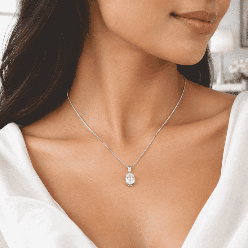 D'Joy White Topaz 2.50 ctw Classic Lumina Pendant Necklace in Rhodium Over Sterling Silver 20 Inches