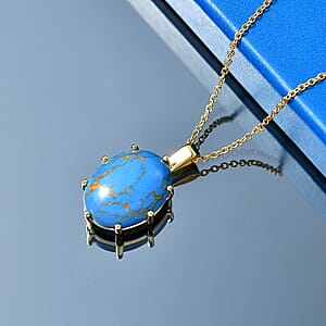EverTrue Mojave Blue Turquoise 14.00 ctw Pendant in 18K YG Plated with ION Plated YG Stainless Steel Necklace (20 Inches)