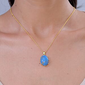 EverTrue Mojave Blue Turquoise 14.00 ctw Pendant in 18K YG Plated with ION Plated YG Stainless Steel Necklace (20 Inches)