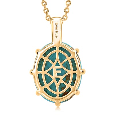 EverTrue Mojave Blue Turquoise 14.00 ctw Pendant in 18K YG Plated with ION Plated YG Stainless Steel Necklace (20 Inches)