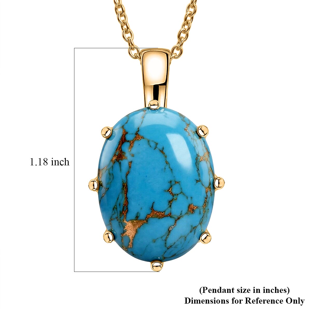 EverTrue Mojave Blue Turquoise 14.00 ctw Pendant in 18K YG Plated with ION Plated YG Stainless Steel Necklace (20 Inches) image number 5