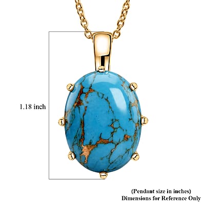 EverTrue Mojave Blue Turquoise 14.00 ctw Pendant in 18K YG Plated with ION Plated YG Stainless Steel Necklace (20 Inches)