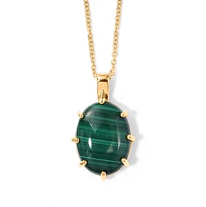 EverTrue African Malachite 21.75 ctw Pendant in 18K YG Plated with ION Plated YG Stainless Steel Necklace (20 Inches)