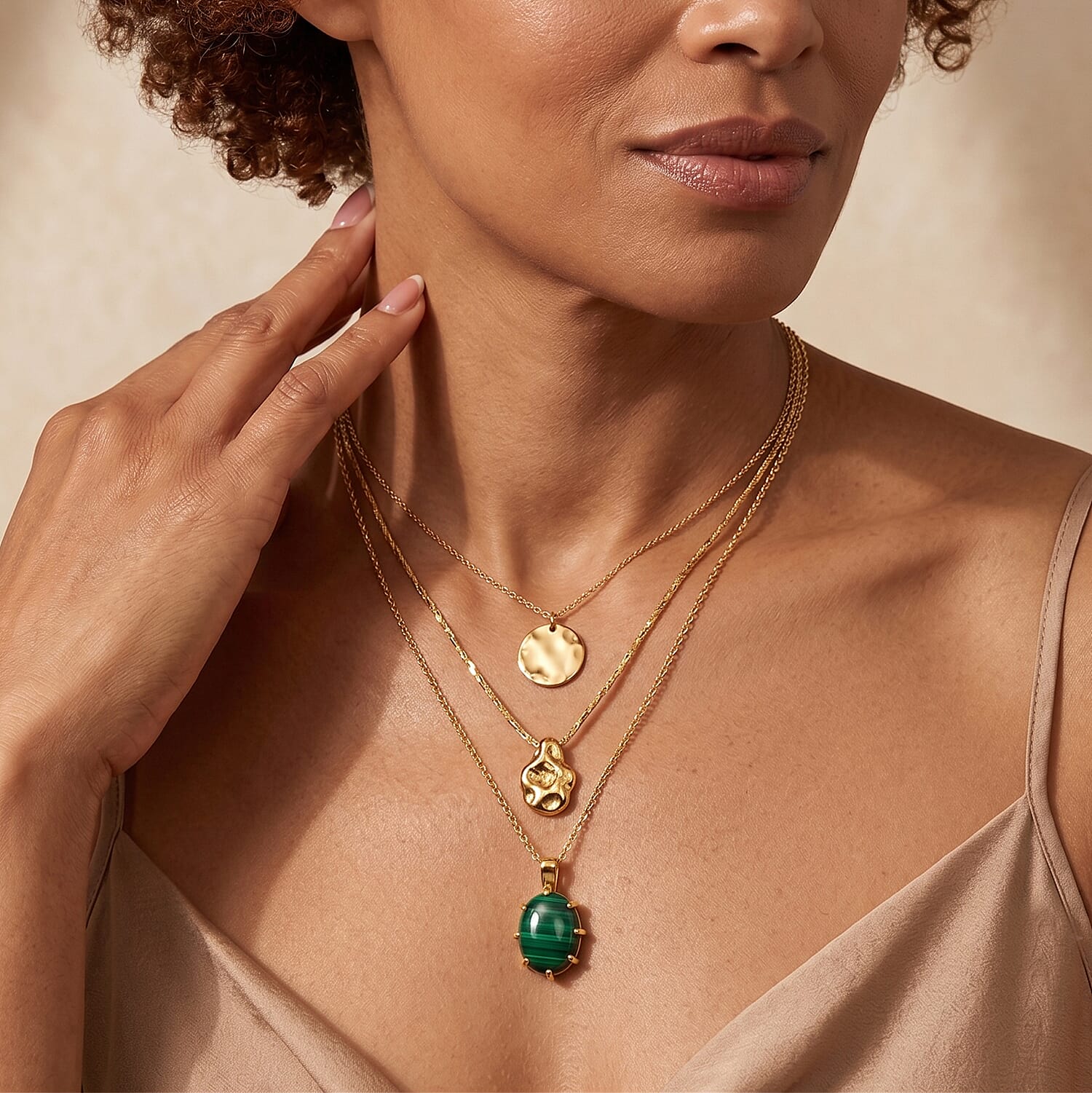 EverTrue African Malachite 21.75 ctw Pendant in 18K YG Plated with ION Plated YG Stainless Steel Necklace (20 Inches)