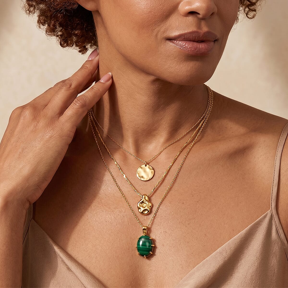 EverTrue African Malachite 21.75 ctw Pendant in 18K YG Plated with ION Plated YG Stainless Steel Necklace (20 Inches) image number 1