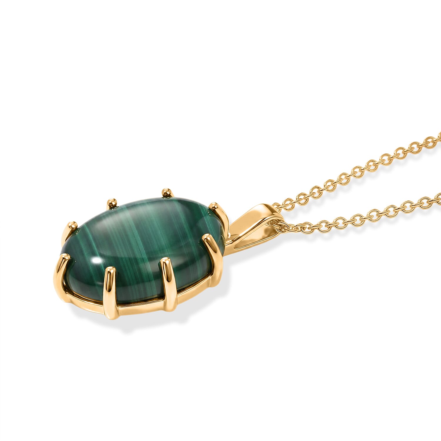 EverTrue African Malachite 21.75 ctw Pendant in 18K YG Plated with ION Plated YG Stainless Steel Necklace (20 Inches)