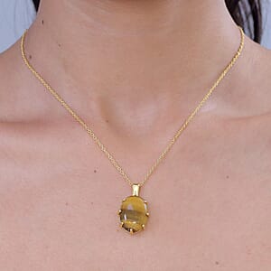 EverTrue Tigers Eye 15.85 ctw Pendant in 18K YG Plated with ION Plated YG Stainless Steel Necklace (20 Inches)