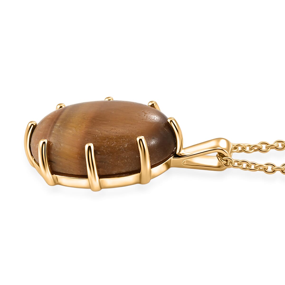EverTrue Tigers Eye 15.85 ctw Pendant in 18K YG Plated with ION Plated YG Stainless Steel Necklace (20 Inches)