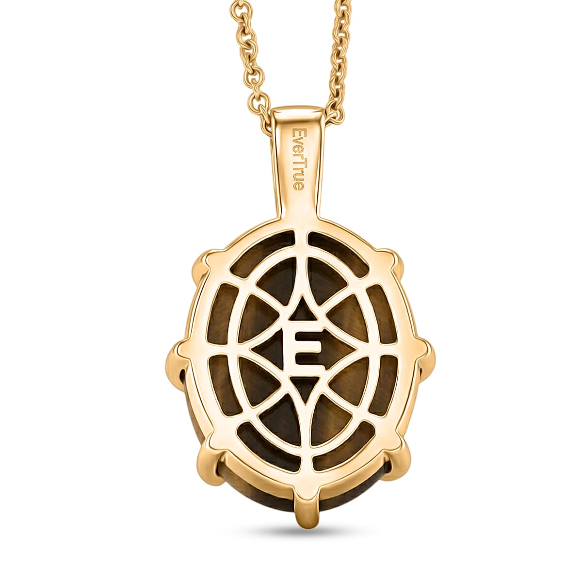 EverTrue Tigers Eye 15.85 ctw Pendant in 18K YG Plated with ION Plated YG Stainless Steel Necklace (20 Inches)
