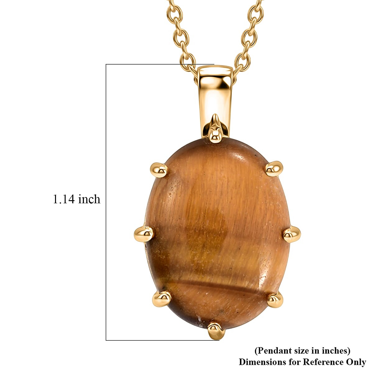 EverTrue Tigers Eye 15.85 ctw Pendant in 18K YG Plated with ION Plated YG Stainless Steel Necklace (20 Inches)