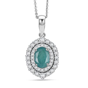 D'Joy Premium Grandidierite and Moissanite 1.85 ctw Ocean Crown Halo Pendant Necklace in Rhodium Over Sterling Silver 20 Inches 