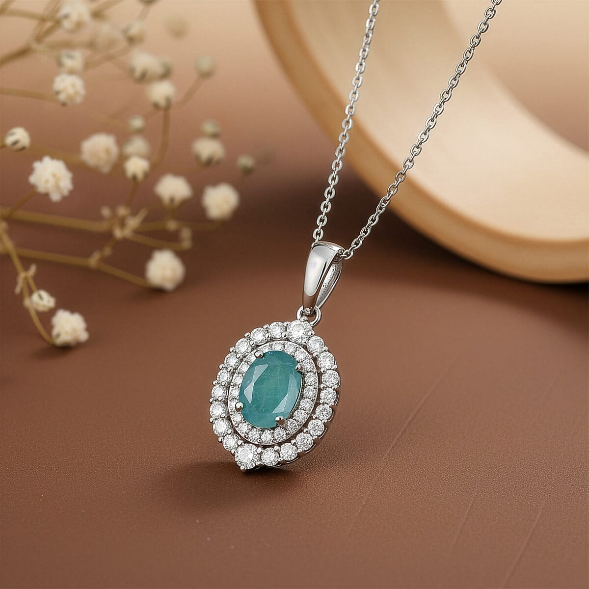 D'Joy Premium Grandidierite and Moissanite 1.85 ctw Ocean Crown Halo Pendant Necklace in Rhodium Over Sterling Silver 20 Inches  image number 1