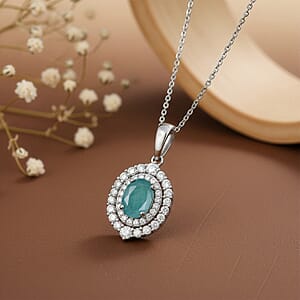 D'Joy Premium Grandidierite and Moissanite 1.85 ctw Ocean Crown Halo Pendant Necklace in Rhodium Over Sterling Silver 20 Inches 