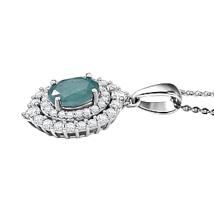 D'Joy Premium Grandidierite and Moissanite 1.85 ctw Ocean Crown Halo Pendant Necklace in Rhodium Over Sterling Silver 20 Inches 