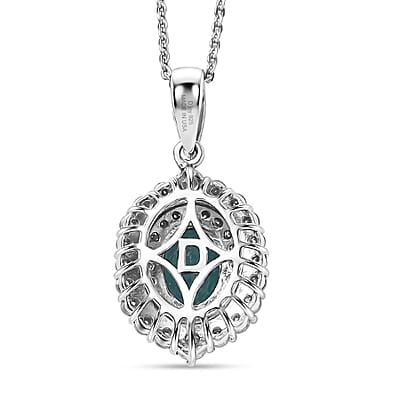 D'Joy Premium Grandidierite and Moissanite 1.85 ctw Ocean Crown Halo Pendant Necklace in Rhodium Over Sterling Silver 20 Inches