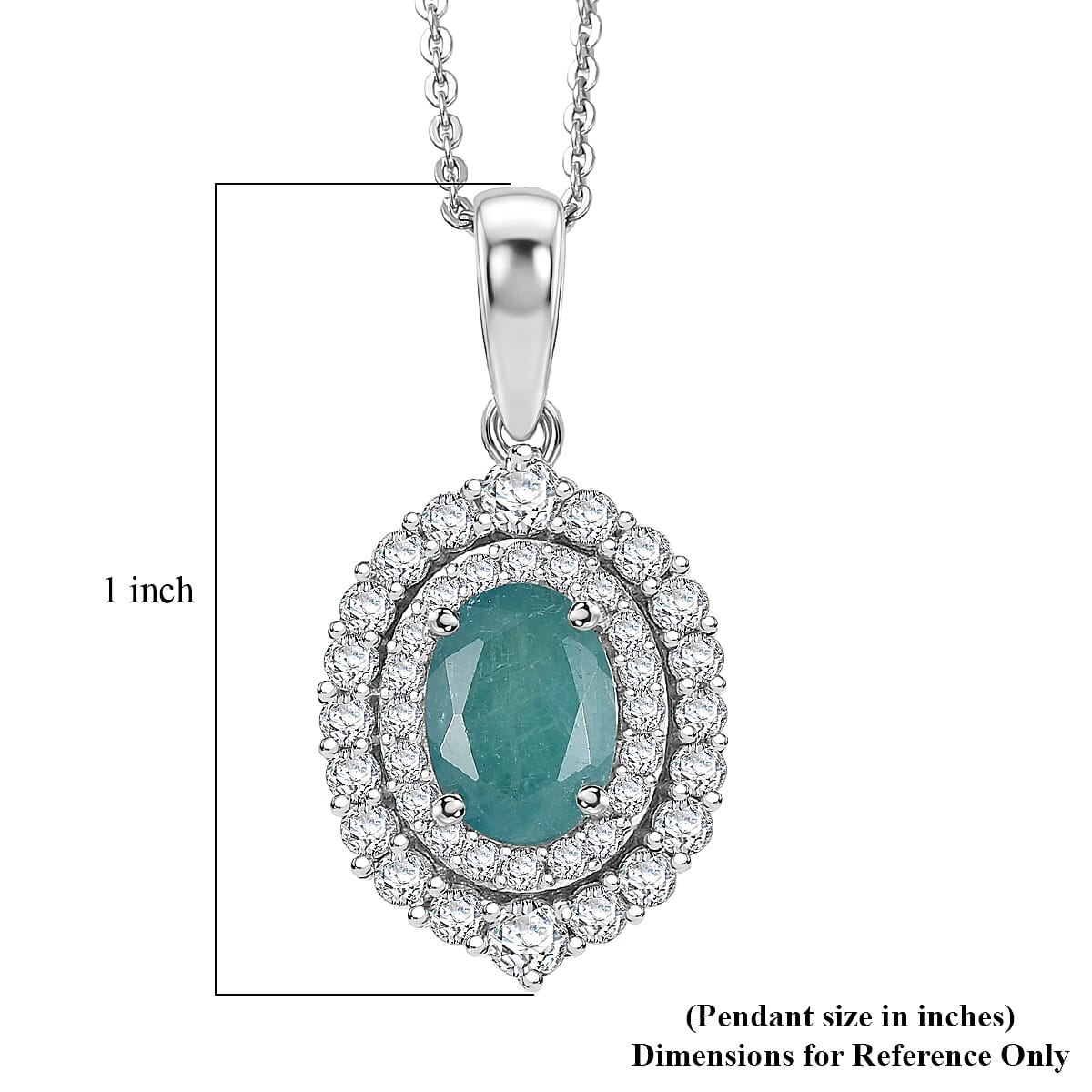 D'Joy Premium Grandidierite and Moissanite 1.85 ctw Ocean Crown Halo Pendant Necklace in Rhodium Over Sterling Silver 20 Inches