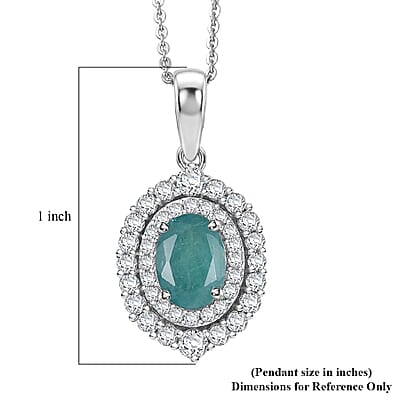 D'Joy Premium Grandidierite and Moissanite 1.85 ctw Ocean Crown Halo Pendant Necklace in Rhodium Over Sterling Silver 20 Inches