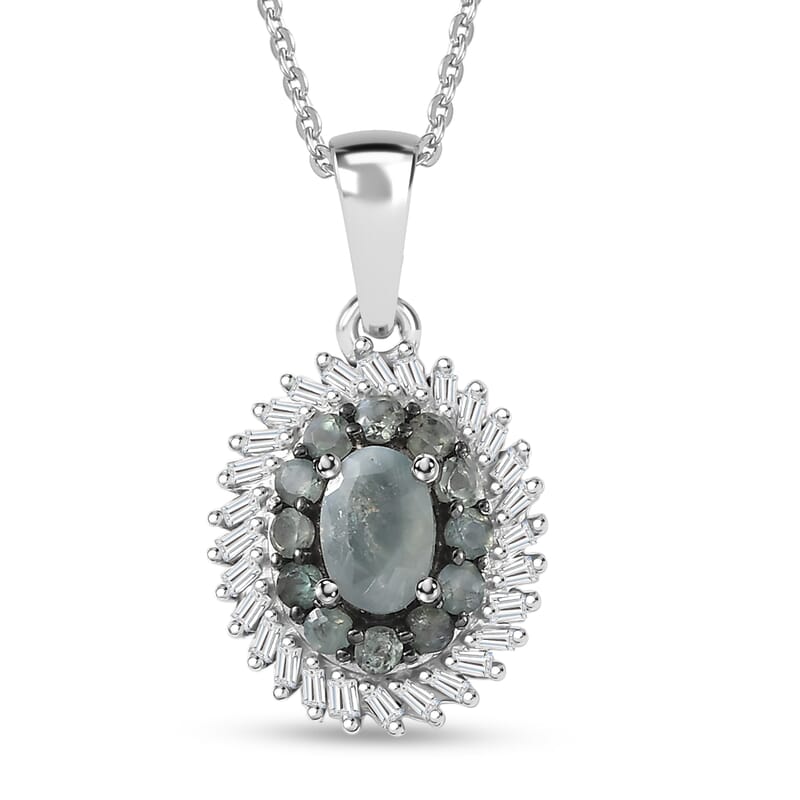 D'Joy Narsipatnam Alexandrite and Diamond 1.10 ctw Eclipse Empress Pendant Necklace in Rhodium Over Sterling Silver 20 Inches