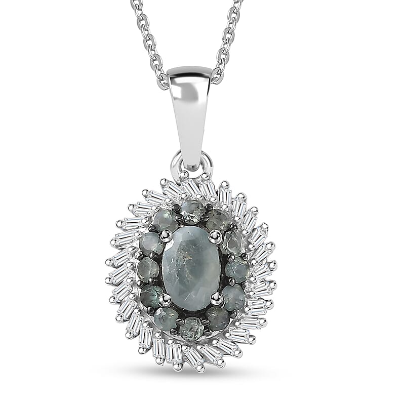 D'Joy Narsipatnam Alexandrite and Diamond 1.10 ctw Eclipse Empress Pendant Necklace in Rhodium Over Sterling Silver 20 Inches