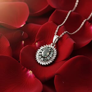 D'Joy Narsipatnam Alexandrite and Diamond 1.10 ctw Eclipse Empress Pendant Necklace in Rhodium Over Sterling Silver 20 Inches 