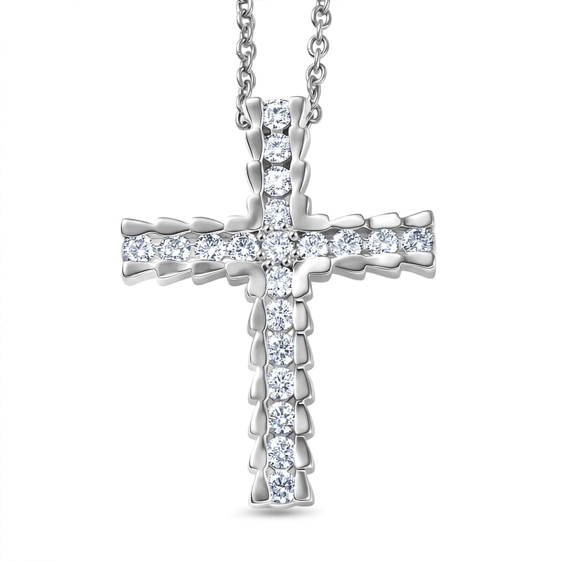 EverTrue Moissanite 0.80 ctw Light of Grace Pendant in Platinum Bond with Stainless Steel Necklace 20 Inches