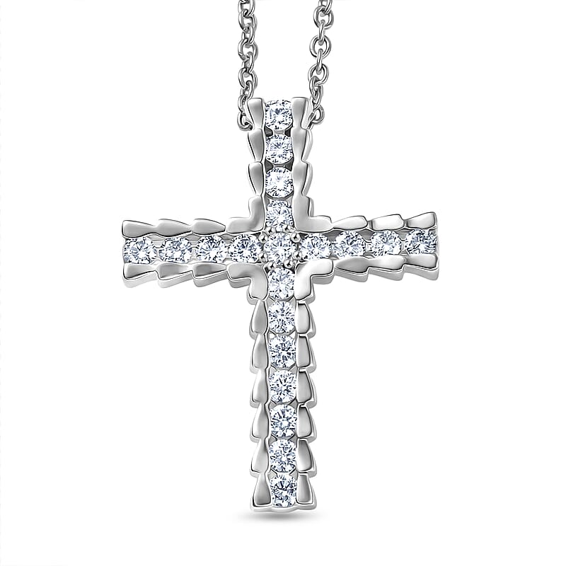 EverTrue Moissanite 0.80 ctw Light of Grace Pendant in Platinum Bond with Stainless Steel Necklace 20 Inches