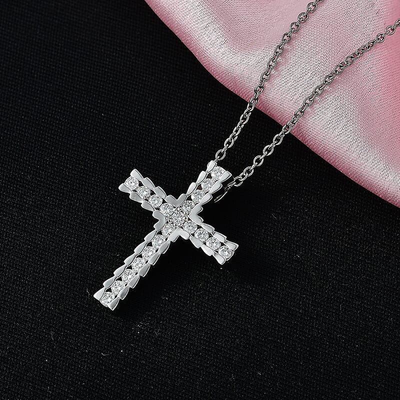 EverTrue Moissanite 0.80 ctw Light of Grace Pendant in Platinum Bond with Stainless Steel Necklace 20 Inches