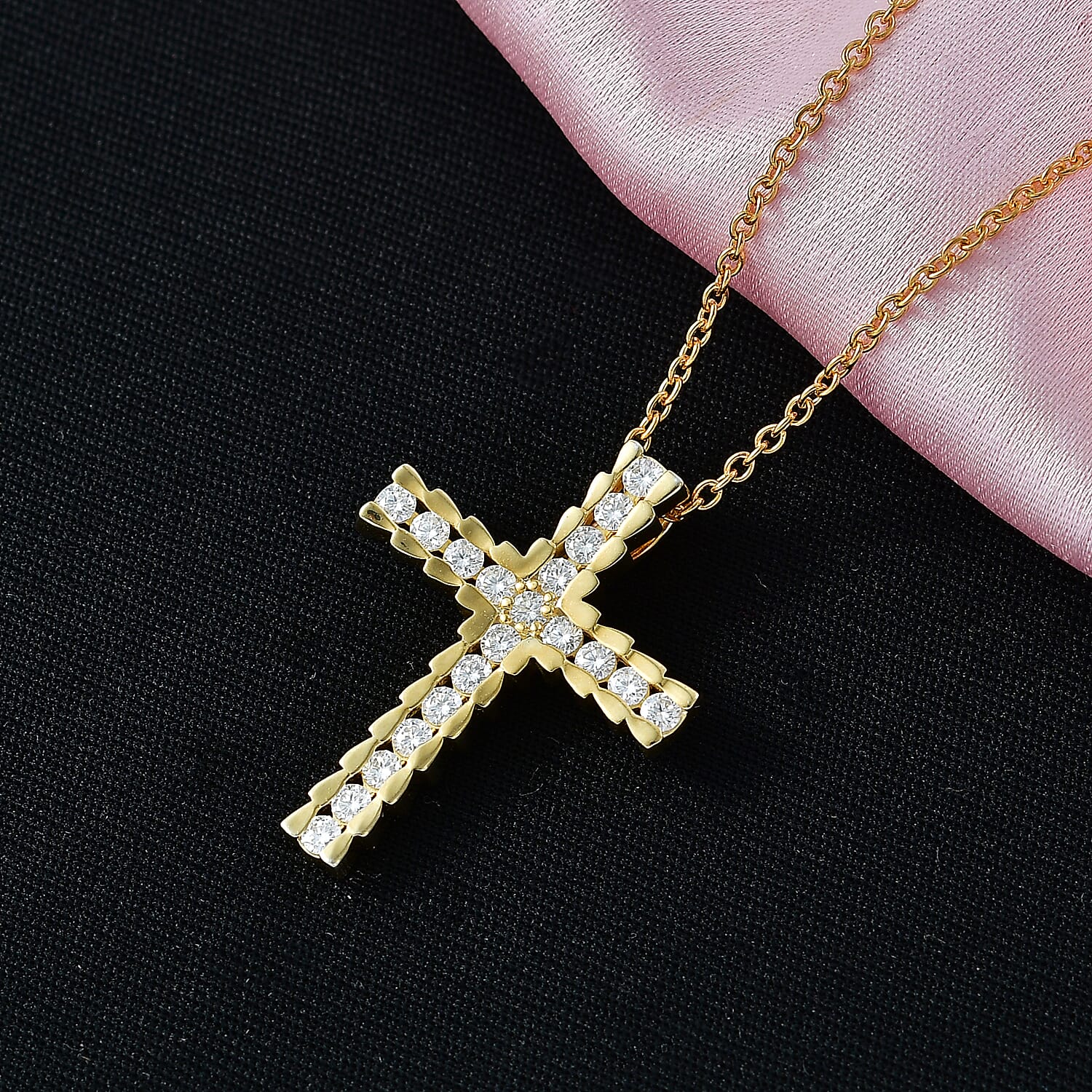 EverTrue Moissanite 0.80 ctw Light of Grace Pendant in 18K YG Plated with ION Plated YG Stainless Steel Necklace 20 Inches