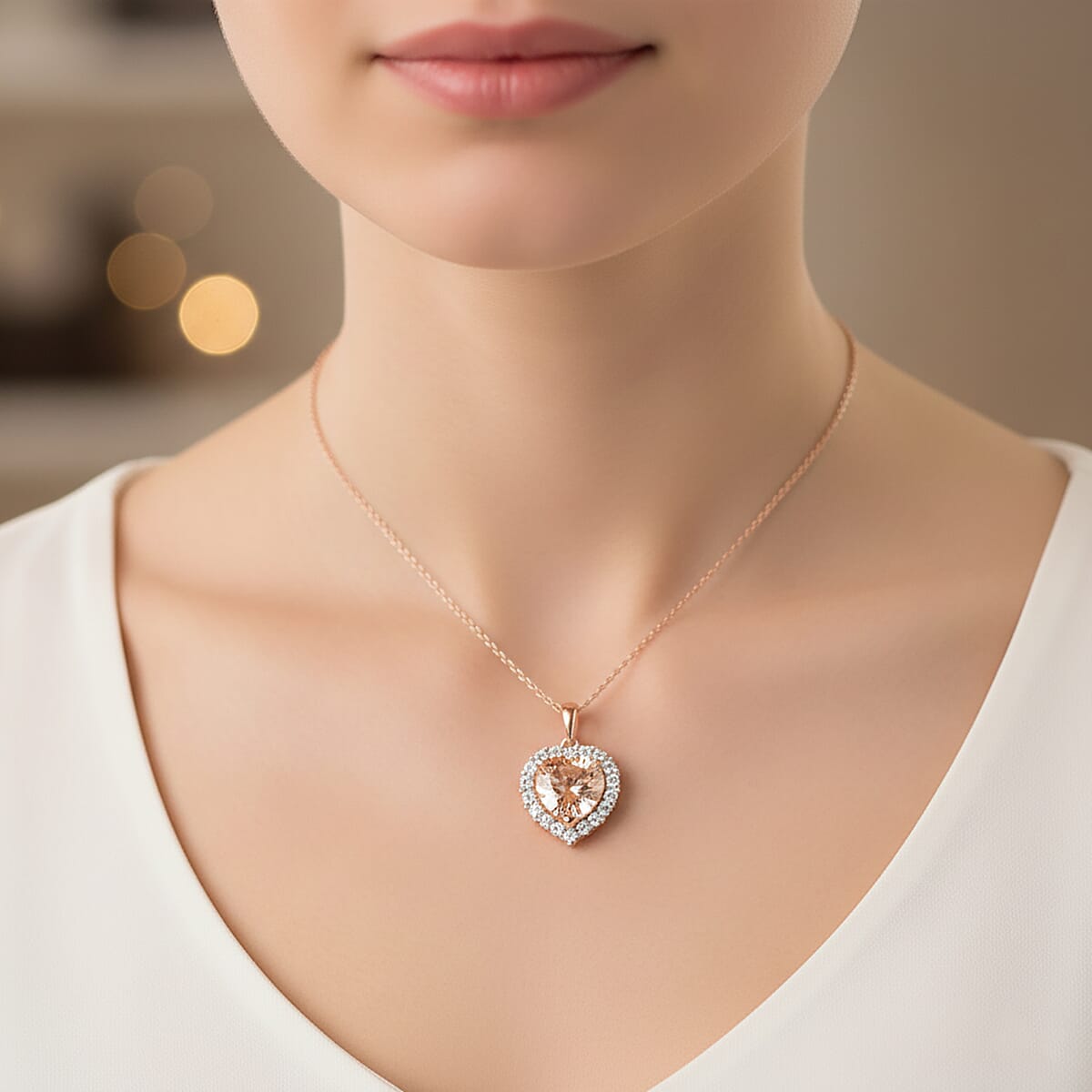 Certified & Appraised AAA Marropino Morganite and Luxuriant Lab Grown Diamond G-H SI 4.85 ctw Pendant Necklace in 10K Rose Gold 20 Inches image number 1