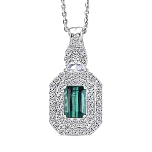 Certified & Appraised D'Joy Pirineu Lagoon Tourmaline and Moissanite 1.50 ctw Pendant Necklace in Rhodium Over Sterling Silver 20 Inches 