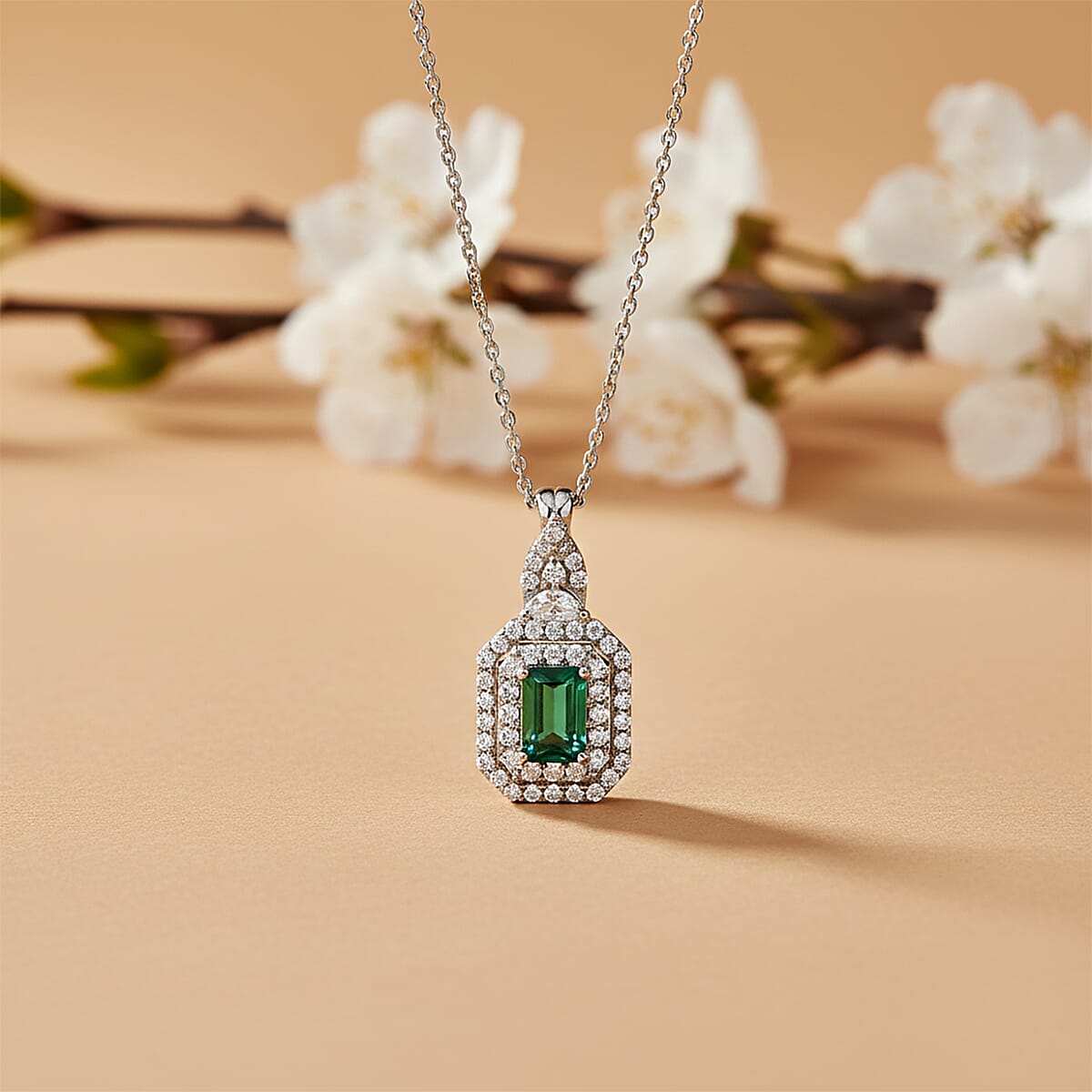 Certified & Appraised D'Joy Pirineu Lagoon Tourmaline and Moissanite 1.50 ctw Pendant Necklace in Rhodium Over Sterling Silver 20 Inches  image number 1