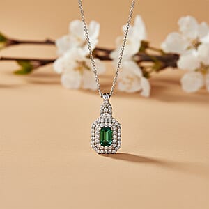 Certified & Appraised D'Joy Pirineu Lagoon Tourmaline and Moissanite 1.50 ctw Pendant Necklace in Rhodium Over Sterling Silver 20 Inches 