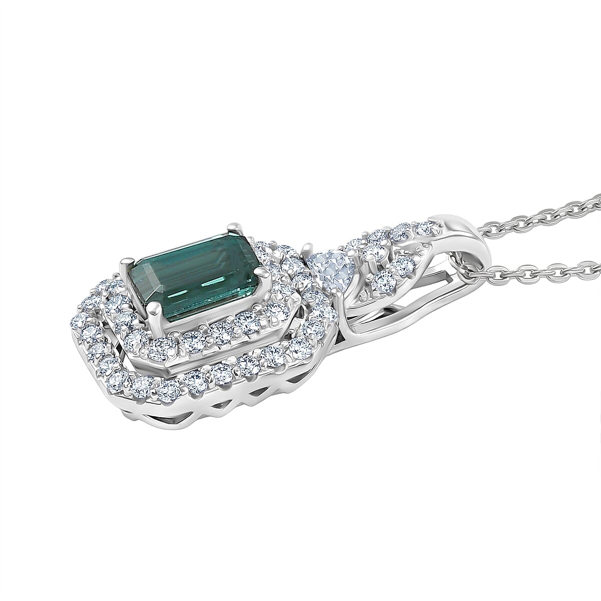 Certified & Appraised D'Joy Pirineu Lagoon Tourmaline and Moissanite 1.50 ctw Pendant Necklace in Rhodium Over Sterling Silver 20 Inches  image number 3