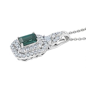 Certified & Appraised D'Joy Pirineu Lagoon Tourmaline and Moissanite 1.50 ctw Pendant Necklace in Rhodium Over Sterling Silver 20 Inches 