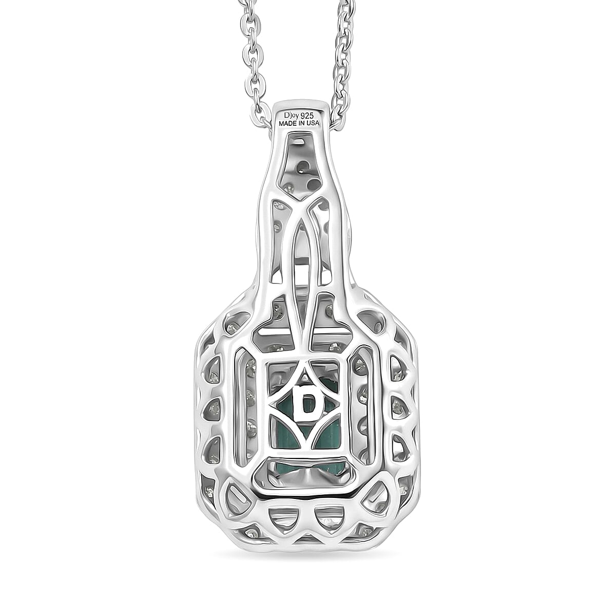 Certified & Appraised D'Joy Pirineu Lagoon Tourmaline and Moissanite 1.50 ctw Pendant Necklace in Rhodium Over Sterling Silver 20 Inches 
