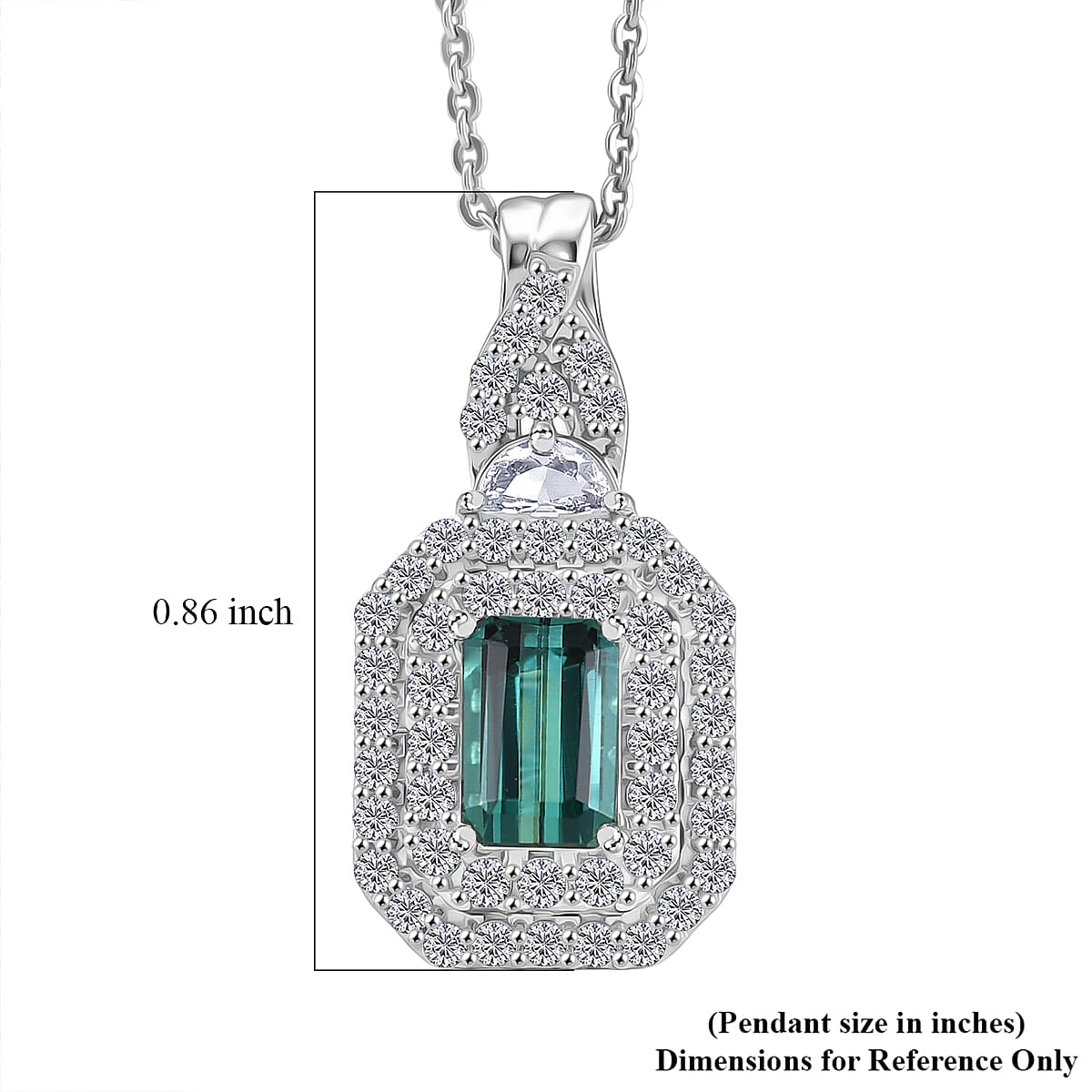 Certified & Appraised D'Joy Pirineu Lagoon Tourmaline and Moissanite 1.50 ctw Pendant Necklace in Rhodium Over Sterling Silver 20 Inches 
