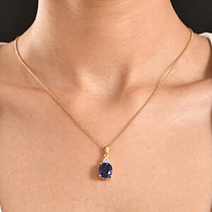 EverTrue Lab Created Blue and White Sapphire 7.40 ctw Crown Pendant in 18K YG Plated with ION Plated YG Stainless Steel Necklace (20 Inches)
